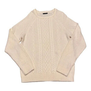 Royal Knights Cable Knit Fisherman Ivory Longline Coastal Grandma Ski Sweater